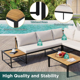 Patio Furniture Set with Loveseats, 4 Pieces Outdoor Sofa Set with Waterproof Cushions, Durable Iron-Wood Design for Garden, Backyard, Poolside-户外组合沙发套装-Parc Decor