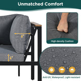 Patio Furniture Set with Loveseats, 4 Pieces Outdoor Sofa Set with Waterproof Cushions, Durable Iron-Wood Design for Garden, Backyard, Poolside-户外组合沙发套装-Parc Decor