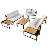 Patio Furniture Set with Loveseats, 4 Pieces Outdoor Sofa Set with Waterproof Cushions, Durable Iron-Wood Design for Garden, Backyard, Poolside-户外组合沙发套装-Parc Decor