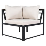 Patio Furniture Set with Loveseats, 4 Pieces Outdoor Sofa Set with Waterproof Cushions, Durable Iron-Wood Design for Garden, Backyard, Poolside-户外组合沙发套装-Parc Decor