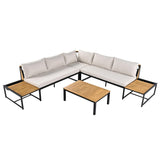 Patio Furniture Set with Loveseats, 4 Pieces Outdoor Sofa Set with Waterproof Cushions, Durable Iron-Wood Design for Garden, Backyard, Poolside-户外组合沙发套装-Parc Decor