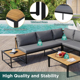 Patio Furniture Set with Loveseats, 4 Pieces Outdoor Sofa Set with Waterproof Cushions, Durable Iron-Wood Design for Garden, Backyard, Poolside-户外组合沙发套装-Parc Decor