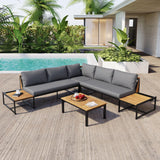 Patio Furniture Set with Loveseats, 4 Pieces Outdoor Sofa Set with Waterproof Cushions, Durable Iron-Wood Design for Garden, Backyard, Poolside-户外组合沙发套装-Parc Decor
