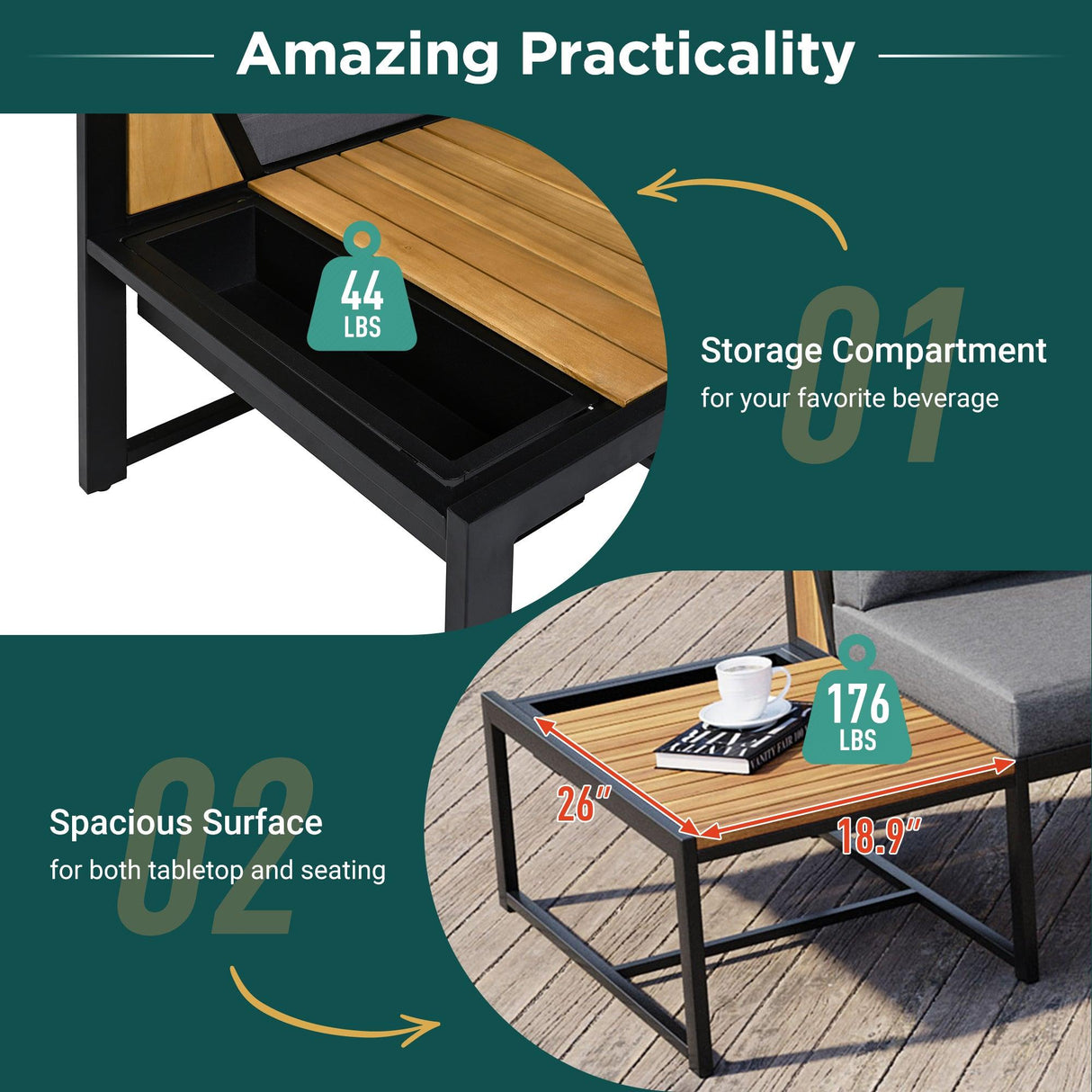 Patio Furniture Set with Loveseats, 4 Pieces Outdoor Sofa Set with Waterproof Cushions, Durable Iron-Wood Design for Garden, Backyard, Poolside-户外组合沙发套装-Parc Decor