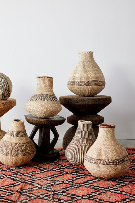 Patterned Binga Nongo Gourd Woven Basket-Baskets & Vessels-Parc Decor