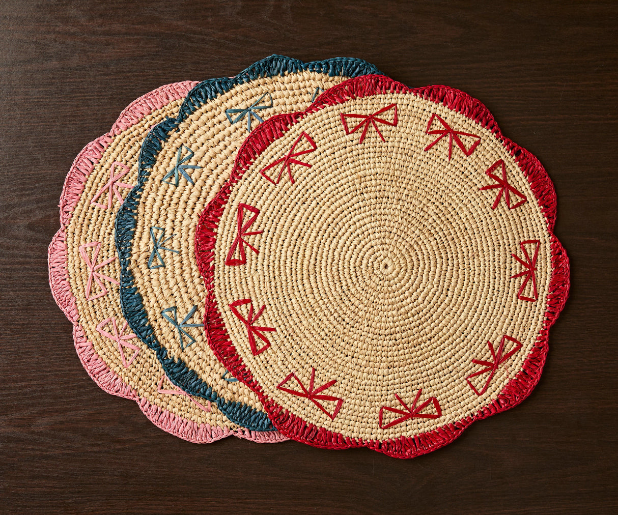 Payton James Handwoven Bow Placemats – Hand-Crocheted Raffia Palm Placemats – Unique Kitchen & Dining Table Decor – Handmade Tableware-table tops-Parc Decor