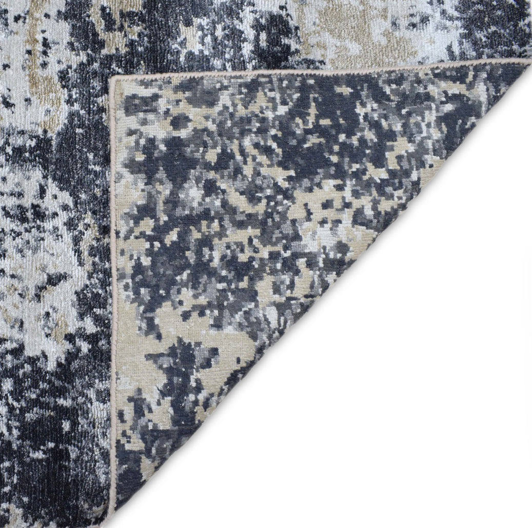 Peach and Charcoal Modern Abstract Hand Knotted Bamboo Silk 8x10 Area Rug