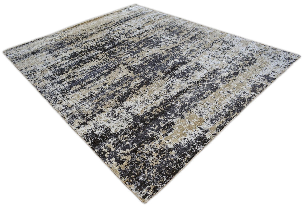 Peach and Charcoal Modern Abstract Hand Knotted Bamboo Silk 8x10 Area Rug