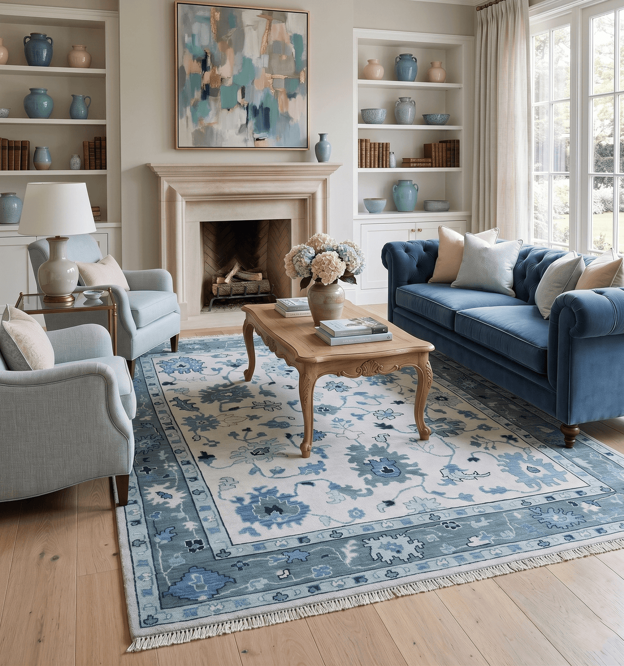 Peach And Gray Hand Knotted Traditional Oushak Custom Made Wool Area Rug