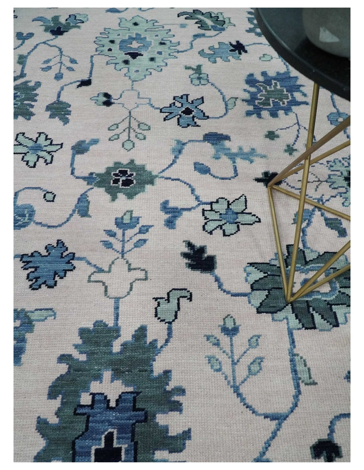 Peach And Gray Hand Knotted Traditional Oushak Custom Made Wool Area Rug