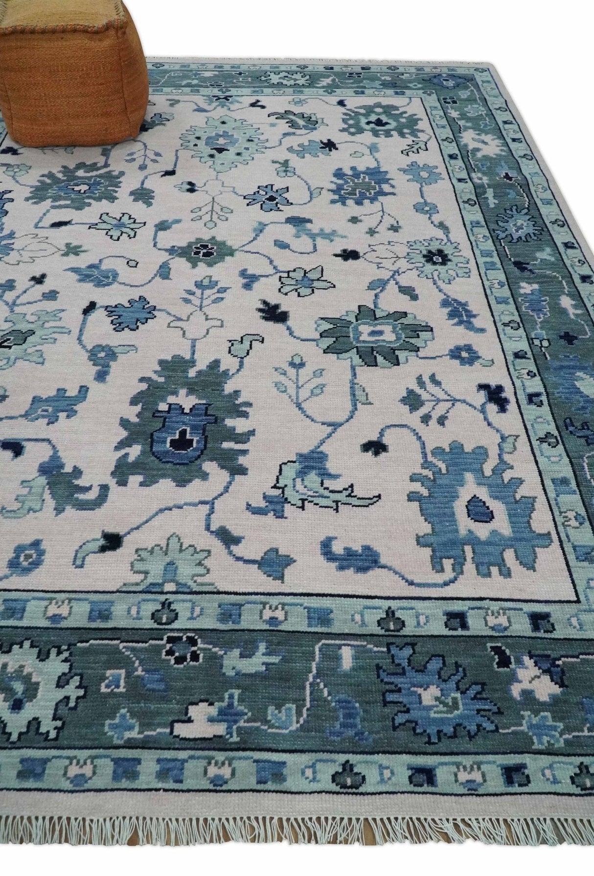 Peach And Gray Hand Knotted Traditional Oushak Custom Made Wool Area Rug