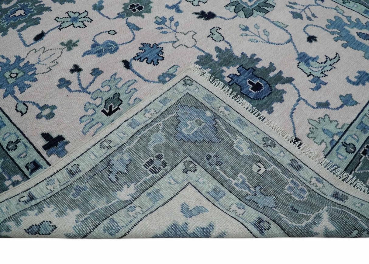 Peach And Gray Hand Knotted Traditional Oushak Custom Made Wool Area Rug