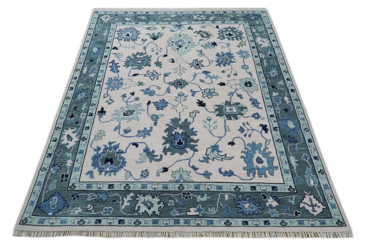 Peach And Gray Hand Knotted Traditional Oushak Custom Made Wool Area Rug