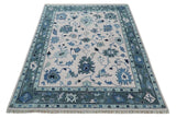 Peach And Gray Hand Knotted Traditional Oushak Custom Made Wool Area Rug