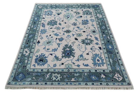 Peach And Gray Hand Knotted Traditional Oushak Custom Made Wool Area Rug