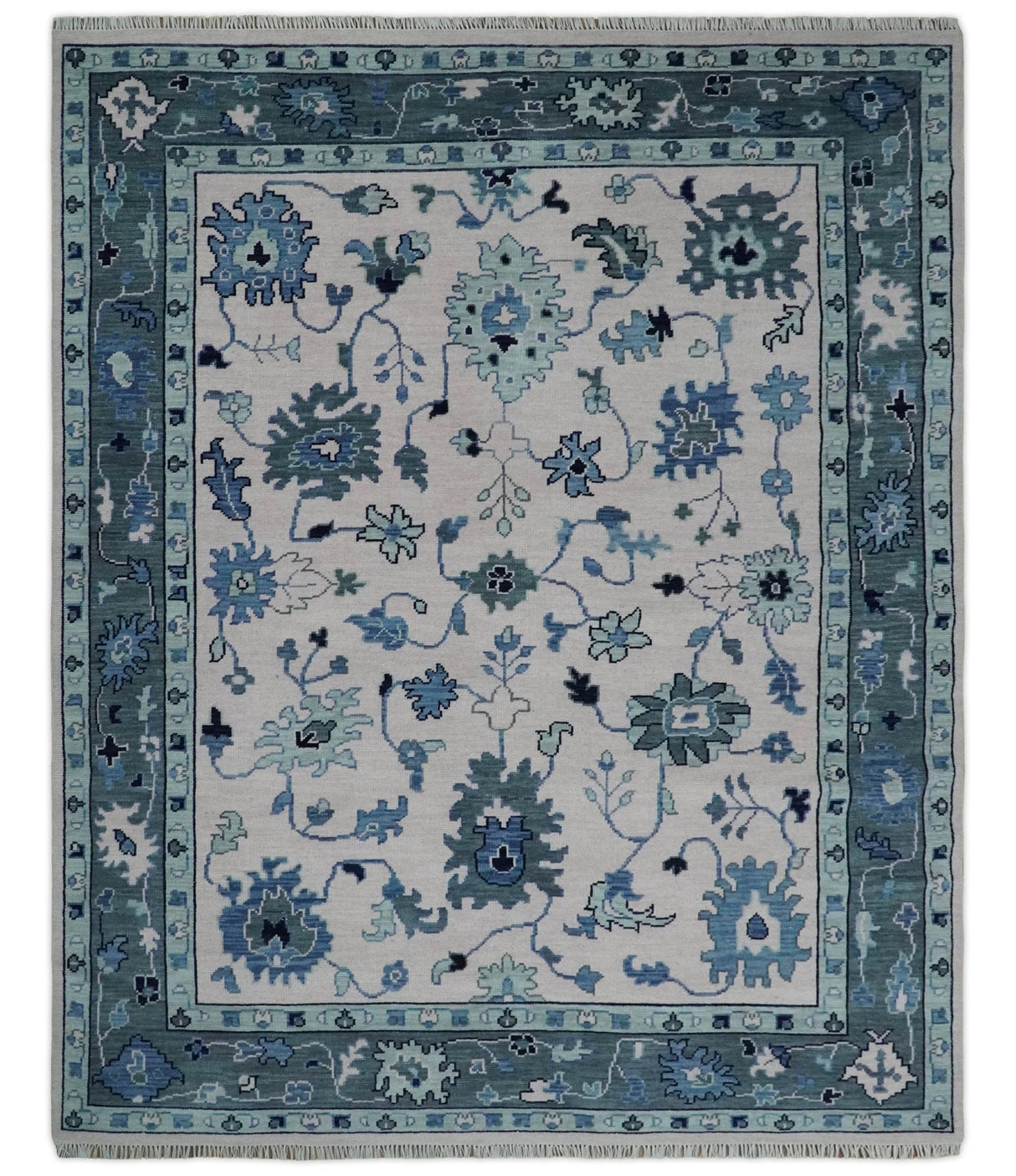Peach And Gray Hand Knotted Traditional Oushak Custom Made Wool Area Rug