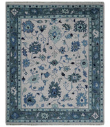 Peach And Gray Hand Knotted Traditional Oushak Custom Made Wool Area Rug