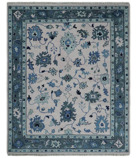 Peach And Gray Hand Knotted Traditional Oushak Custom Made Wool Area Rug