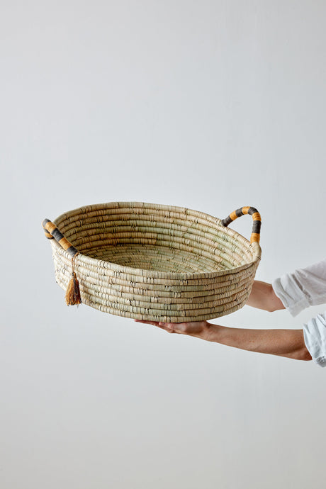 Peach Banded Betty Tray with Tassel-Baskets & Vessels-Parc Decor