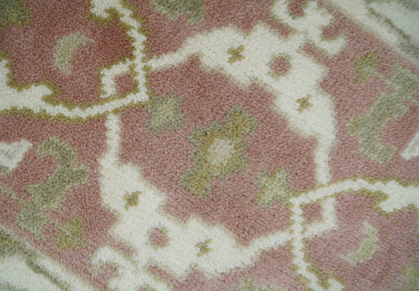 Peach, Ivory and Olive hand knotted 2x3 Oriental Oushak Wool Area Rug-Area Rug-Parc Decor