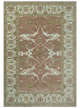 Peach, Ivory and Olive Hand knotted Multi size Oriental Oushak Traditional Wool Area Rug