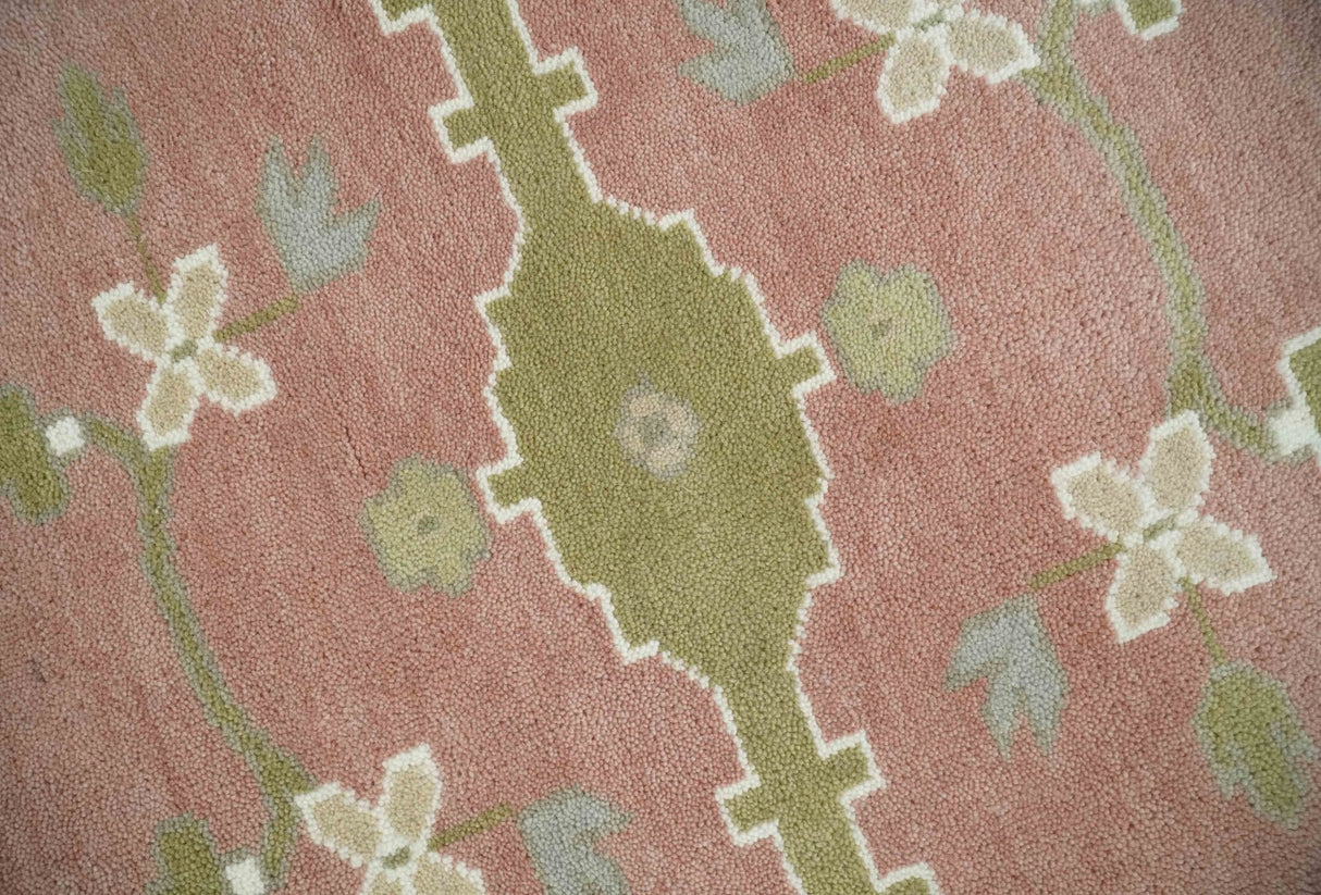 Peach, Ivory and Olive Hand knotted Multi size Oriental Oushak Traditional Wool Area Rug