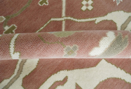 Peach, Ivory and Olive Hand knotted Multi size Oriental Oushak Traditional Wool Area Rug