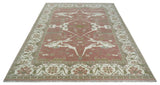 Peach, Ivory and Olive Hand knotted Multi size Oriental Oushak Traditional Wool Area Rug