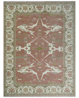 Peach, Ivory and Olive Hand knotted Multi size Oriental Oushak Traditional Wool Area Rug