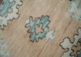 Peach, Ivory and Teal Hand knotted Traditional Oushak 8x10 wool Area Rug