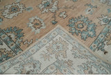 Peach, Ivory and Teal Hand knotted Traditional Oushak 8x10 wool Area Rug