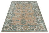 Peach, Ivory and Teal Hand knotted Traditional Oushak 8x10 wool Area Rug