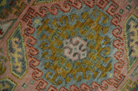 Peach, Mustard, Brown and Gray Oriental Hand Knotted Multi Size Wool Area Rug, Living Room and Bedroom Rug
