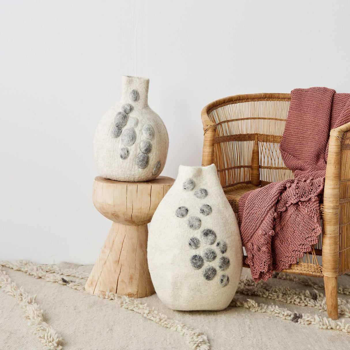 Pebble Hand-Felted Wool Gourd Basket-Baskets-Parc Decor