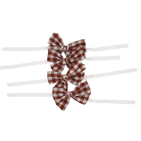 Pecan Gingham Linen Napkin Bow Tie - Set of 6-Napkin Holder-Parc Decor