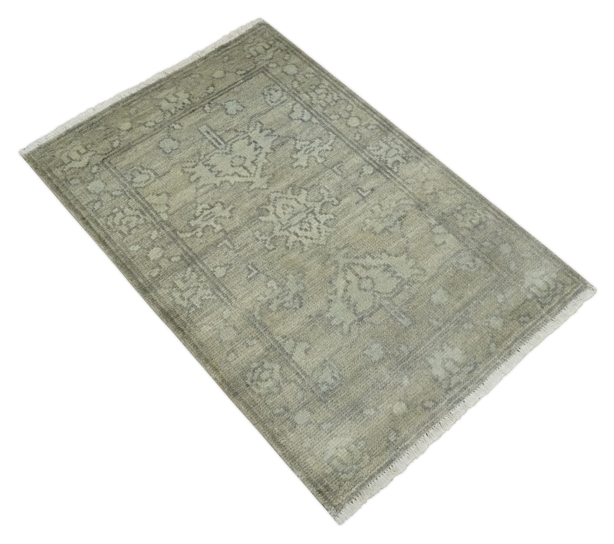 Persian Oushak 2x3 Hand Knotted Beige and Gray Traditional Wool Rug