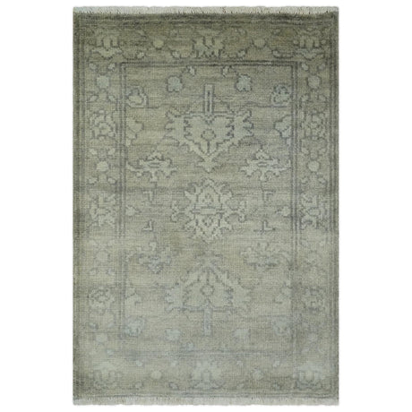 Persian Oushak 2x3 Hand Knotted Beige and Gray Traditional Wool Rug | N5423-Area Rug-Parc Decor