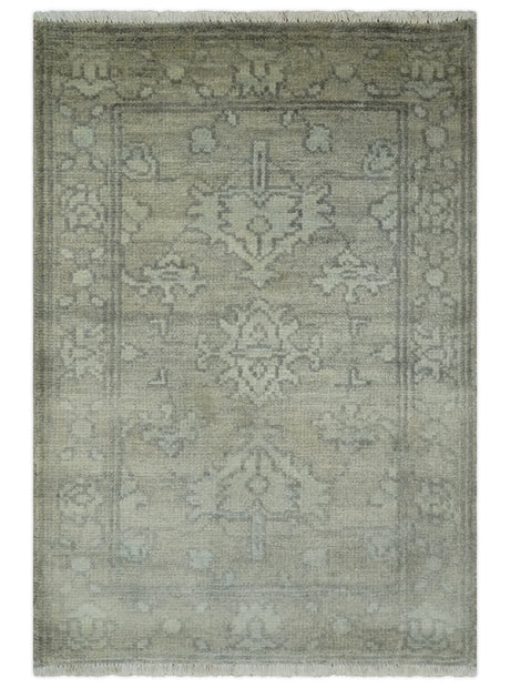 Persian Oushak 2x3 Hand Knotted Beige and Gray Traditional Wool Rug