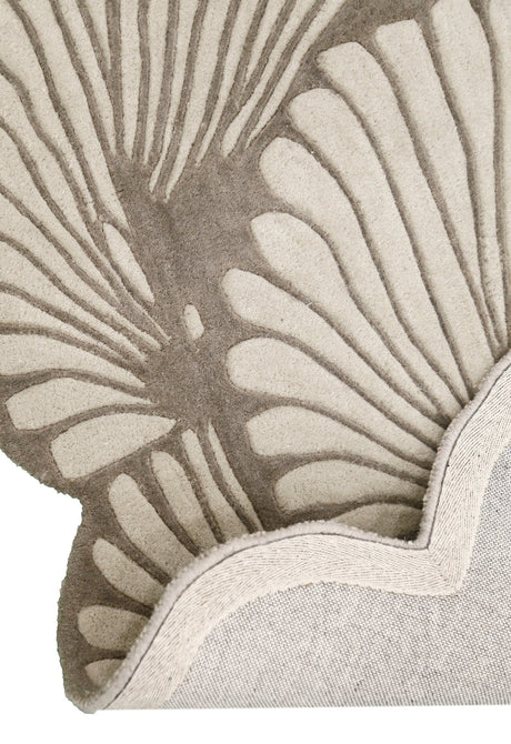 Petals Modern Floral Lace Beige Hand Tufted 5x7 Wool Rug