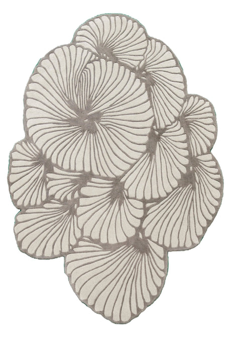 Petals Modern Floral Lace Beige Hand Tufted 5x7 Wool Rug