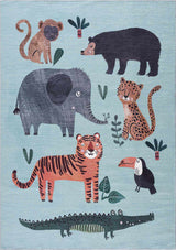 Petey Blue Animal Print Washable Kids Rug - Clearance-Rugs-Parc Decor