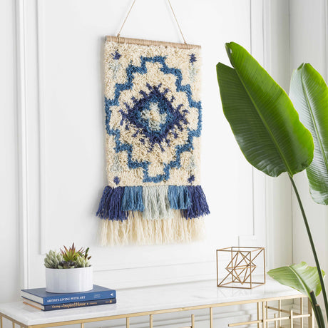 Philomont Ivory and Blue Geometric Wall Hanging-Decor-Parc Decor