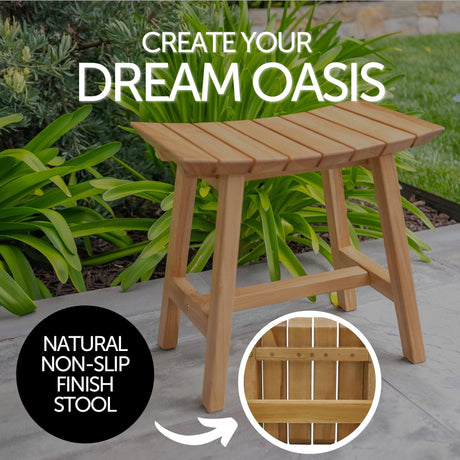 Phoenix Natural Teak Shower and Bath Slatted Stool-Stool-Parc Decor