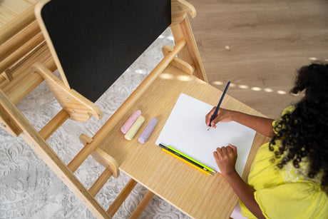Pikler Triangle Desk & Chair Attachment | Toddler Desk with Chalkboard for Hazel & Olive Climbers