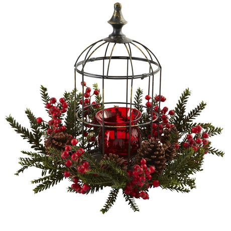 Pine Berry Birdhouse Candelabrum-Candelabrum-Parc Decor