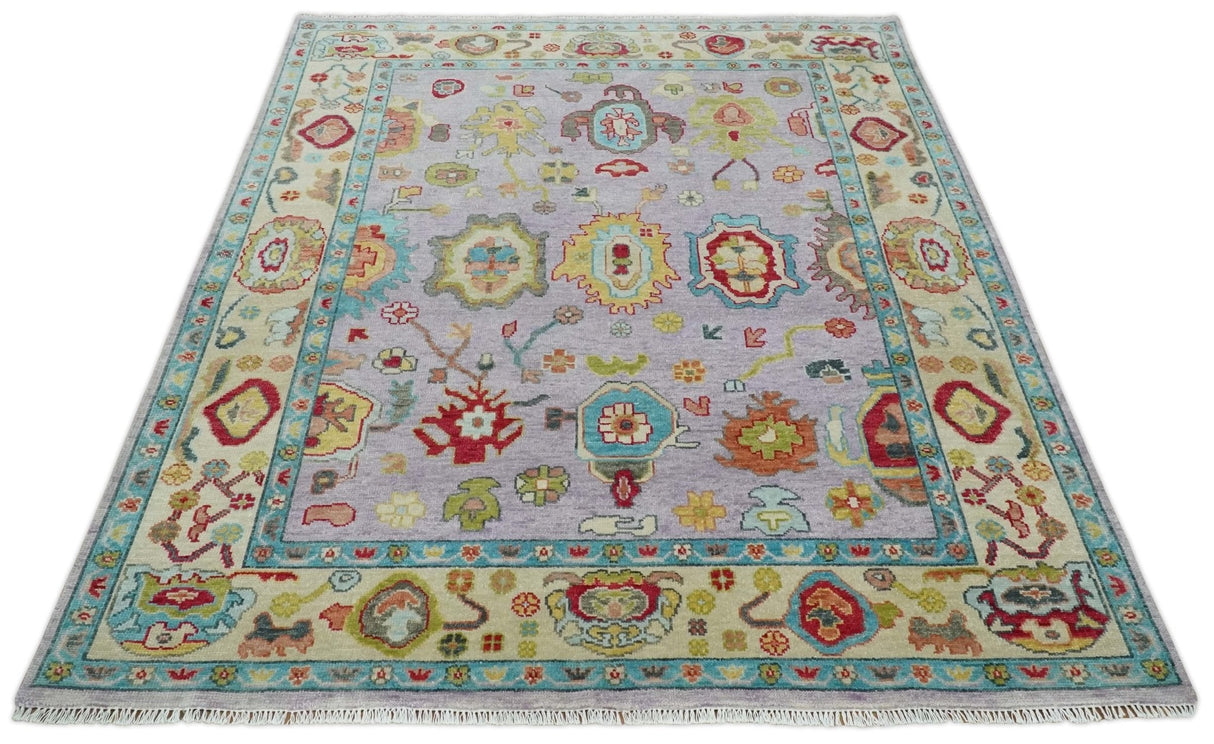 Pink and Beige Vibrant Colorful Hand knotted Traditional Oushak Area Rug