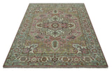 Pink, Ivory and Olive Hand Knotted Traditional Custom Made Size wool Rug