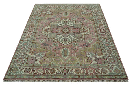 Pink, Ivory and Olive Hand Knotted Traditional Custom Made Size wool Rug