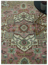 Pink, Ivory and Olive Hand Knotted Traditional Custom Made Size wool Rug