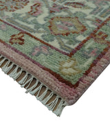 Pink, Ivory and Olive Hand Knotted Traditional Custom Made Size wool Rug